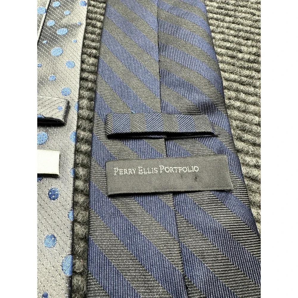 Perry Ellis Portfolio Ties Mens Silk‎ Purple Paisley Blue Dot Stripe Lot of 3